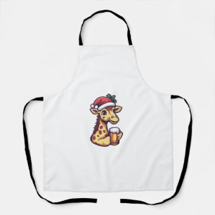 Funny Christmas Giraffe With Beer Comic   Apron