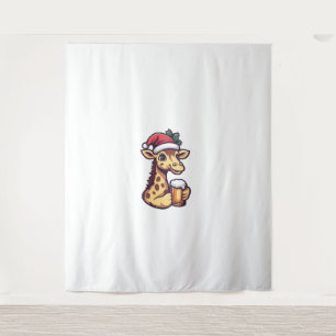 Funny Christmas Giraffe With Beer Comic Tapestry