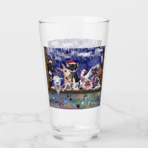 Funny Christmas Glass Happy Farm Animal Party
