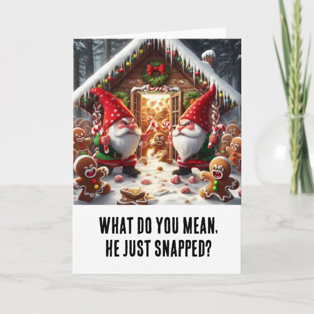 Funny Christmas: Gnome at gingerbread man Card (Front)