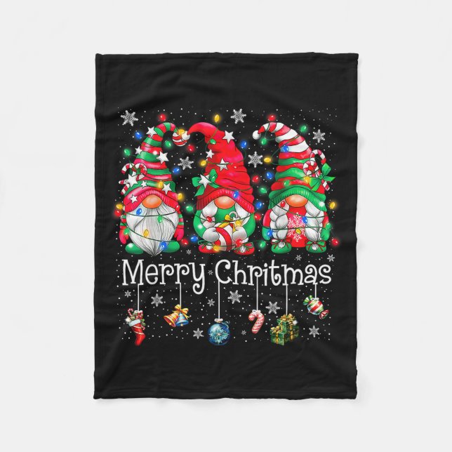 Funny Christmas Gnome Hanging With My Gnomies Fami Fleece Blanket (Front)