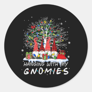 Funny Christmas Gnome Hanging With My Gnomies Xmas Classic Round Sticker