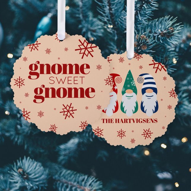 Funny Christmas Gnome Sweet Gnome Snowflakes Tree Decoration Card (Gnome Sweet Gnome Christmas Gnomes Snowflakes Ornament Card Cover Photo.)