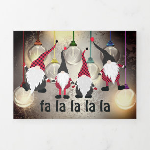 Funny Christmas Gnomes and Lights fa la la la la Tri-Fold Holiday Card