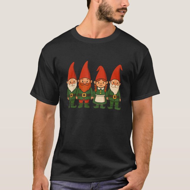 Funny Christmas Gnomes Dressed as Elves  T-Shirt (Front)