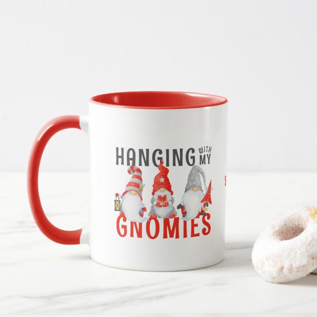 Funny Christmas Gnomes Personalised Holiday Mug (With Donut)