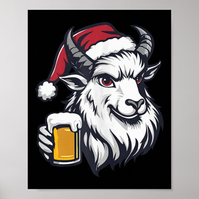 Funny Christmas Goat With Beer Comic  Poster (Front)
