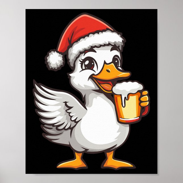 Funny Christmas Goose With Beer Comic  Poster (Front)