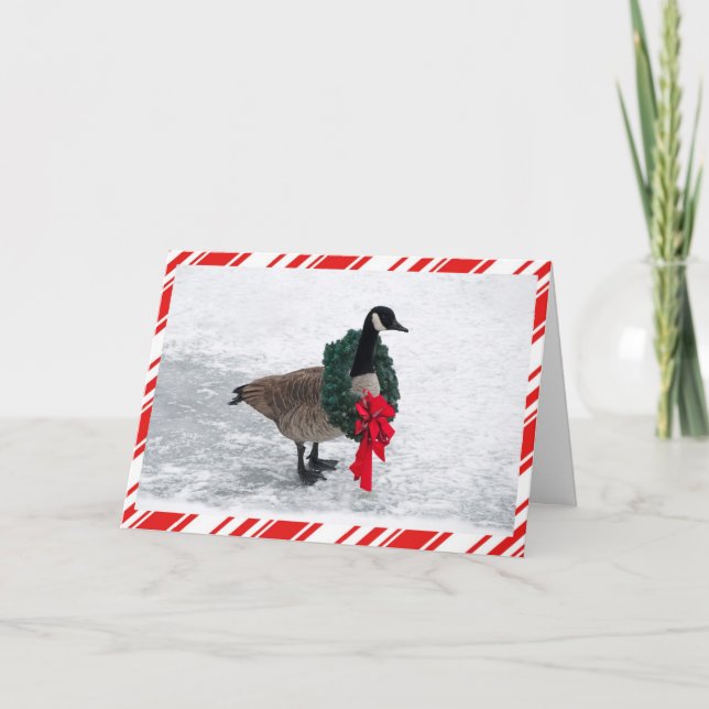 Funny Christmas Goose with Wreath Holiday Card (Front)