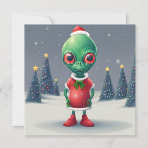 Funny Christmas Green Alien and Christmas Trees  Holiday Card