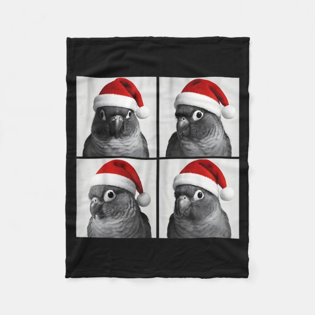 Funny Christmas Green Cheek Conure Santa Photo Boo Fleece Blanket (Front)