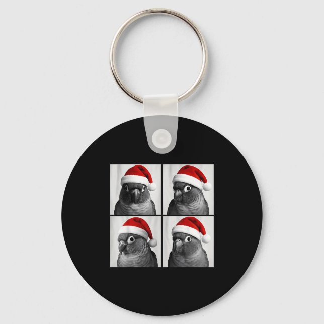 Funny Christmas Green Cheek Conure Santa Photo Boo Key Ring (Front)