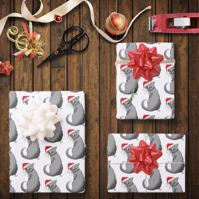 Funny Christmas Grey Cat Wrapping Paper Sheet (Creator Uploaded)