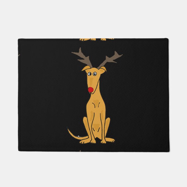 Funny Christmas Greyhound Dog as Reindeer Doormat (Front)