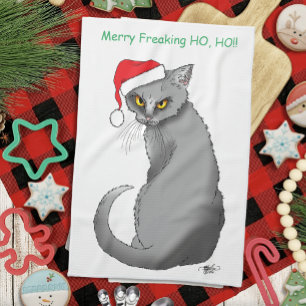 Funny Christmas Grumpy Cat Tea Towel