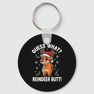 Funny Christmas Guess What Reindeer Butt Santa Hat Key Ring