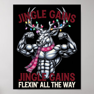 Funny Christmas Gym Workout Reindeer Jingle Gains Poster
