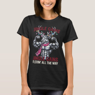 Funny Christmas Gym Workout Reindeer Jingle Gains  T-Shirt