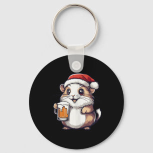 Funny Christmas Hamster With Beer Comic Key Ring