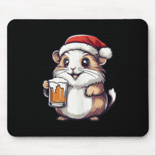 Funny Christmas Hamster With Beer Comic Mouse Pad