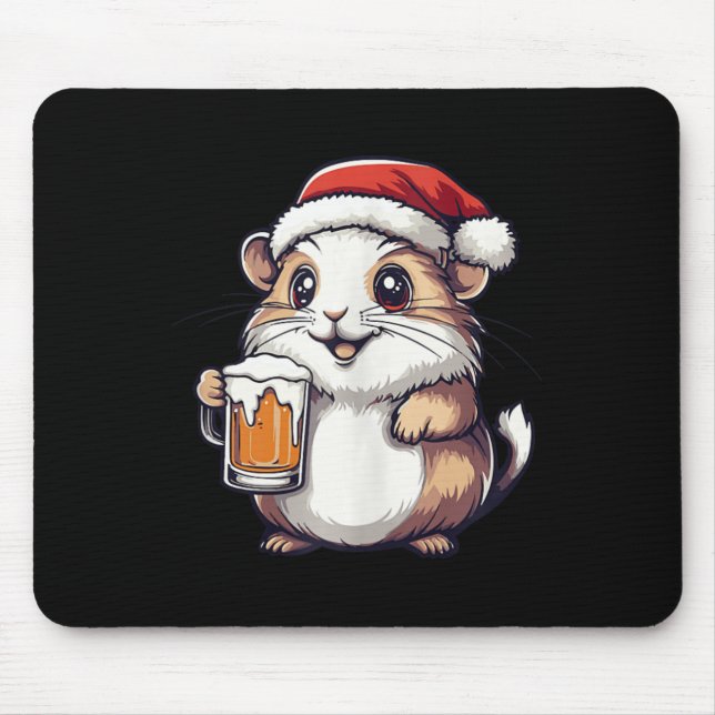 Funny Christmas Hamster With Beer Comic  Mouse Pad (Front)