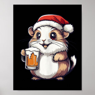 Funny Christmas Hamster With Beer Comic  Poster