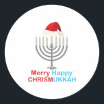 Funny Christmas Hanukkah  Santa Hat Menorah Classic Round Sticker<br><div class="desc">Funny Christmas Hanukkah  Santa Hat Menorah</div>