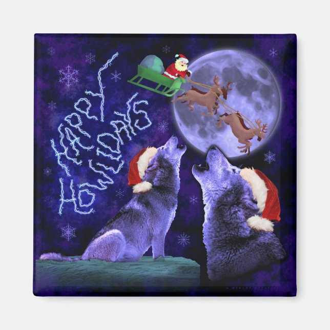 Funny Christmas Happy Howlidays Wolf Pun Magnet (Front)