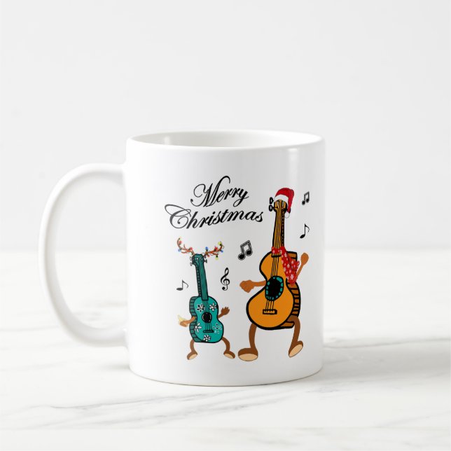 Funny Christmas Hat Santa Ukulele Gift T-Shirt Coffee Mug (Left)
