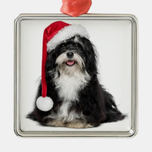 Funny Christmas Havanese Dog With Santa Hat Metal Tree Decoration