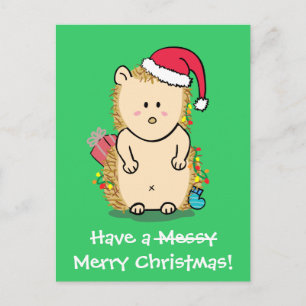 Funny Christmas Hedgehog Greeting Holiday Postcard