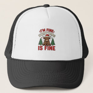 Funny Christmas Highland Cow I’m Fine Everything I Trucker Hat