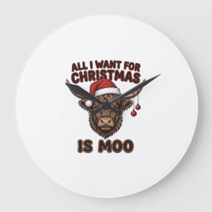 Funny Christmas Highland Cow Moo Shirt Design_1 Large Clock