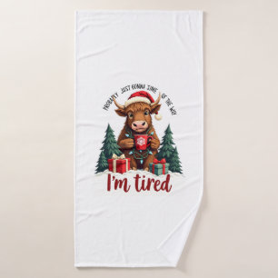 Funny Christmas Highland Cow Vintage Holiday Quote Bath Towel