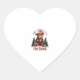 Funny Christmas Highland Cow Vintage Holiday Quote Heart Sticker