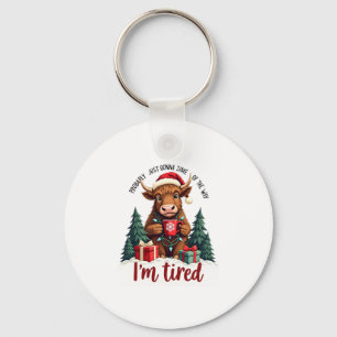 Funny Christmas Highland Cow Vintage Holiday Quote Key Ring