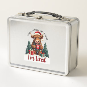 Funny Christmas Highland Cow Vintage Holiday Quote Metal Lunch Box