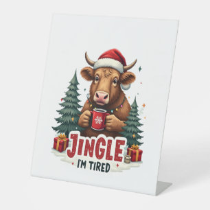 Funny Christmas Highland Cow Vintage Holiday Quote Pedestal Sign
