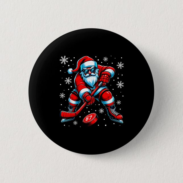 Funny Christmas Hockey Cool Santa Claus 6 7 Meme T 6 Cm Round Badge (Front)
