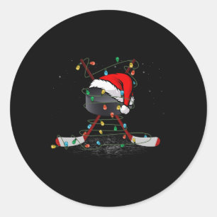 Funny Christmas Hockey Santa Hat Xmas Lights Kids Classic Round Sticker