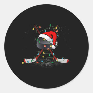 Funny Christmas Hockey Santa Hat Xmas Lights Kids Classic Round Sticker