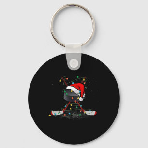 Funny Christmas Hockey Santa Hat Xmas Lights Kids Key Ring
