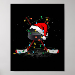 Funny Christmas Hockey Santa Hat Xmas Lights Kids Poster