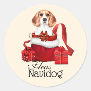 Funny Christmas holiday beagle dog fleas navidog Classic Round Sticker