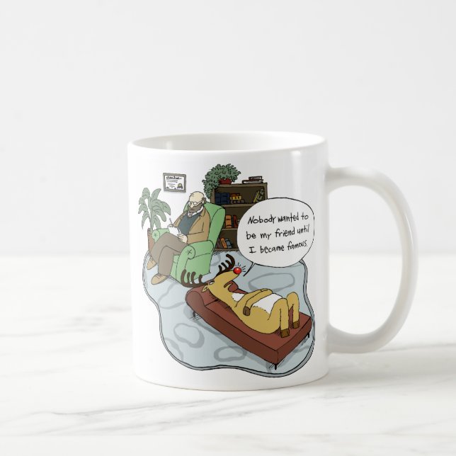 Funny Christmas Holiday Cartoon Reindeer Therapy Coffee Mug (Right)