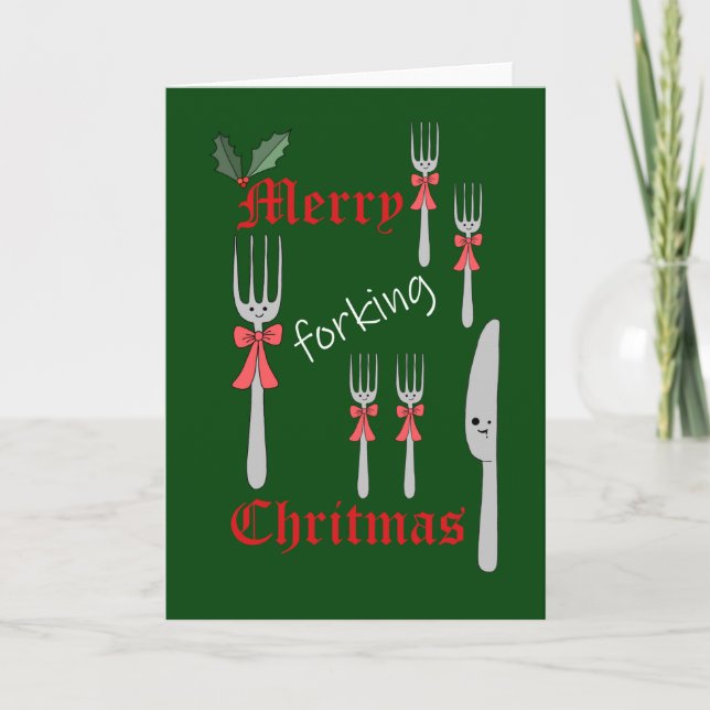 Funny Christmas Holiday Merry Forking Christmas Card (Front)