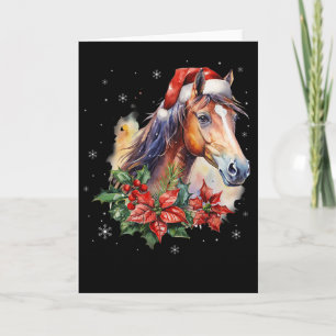 Funny Christmas Horse Santa Hat Animal Equestrian Card