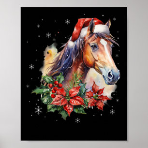 Funny Christmas Horse Santa Hat Animal Equestrian Poster