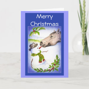 Funny Christmas Horse & Snowman Humour Holiday Card
