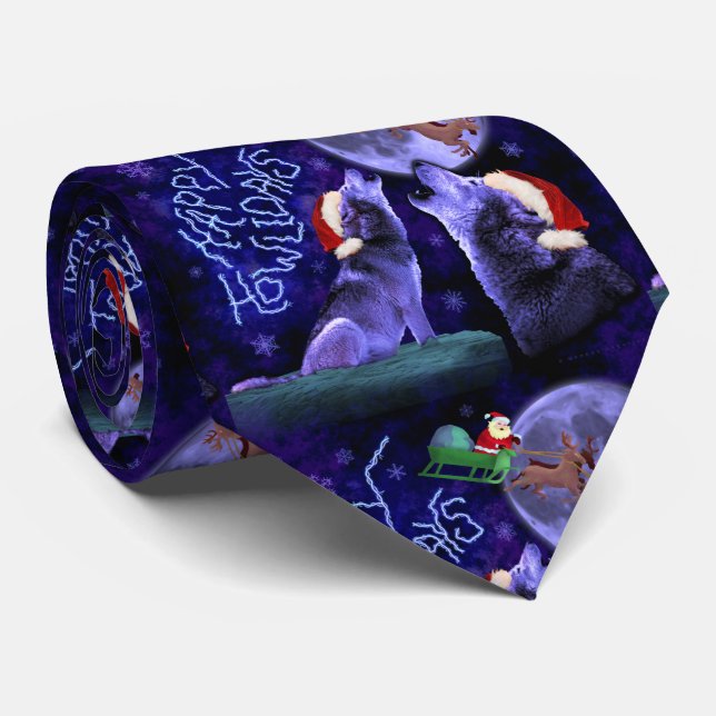 Funny Christmas Howlidays Wolf Pun Dog Humour Tie (Rolled)